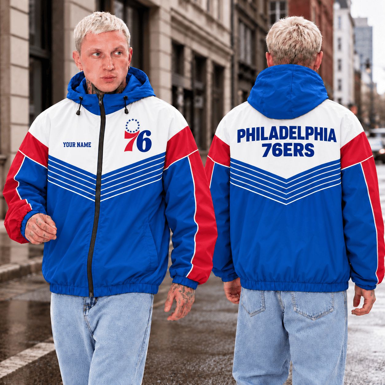 Philadelphia 76ers NBA Outdoor Jacket Custom Name For Fan