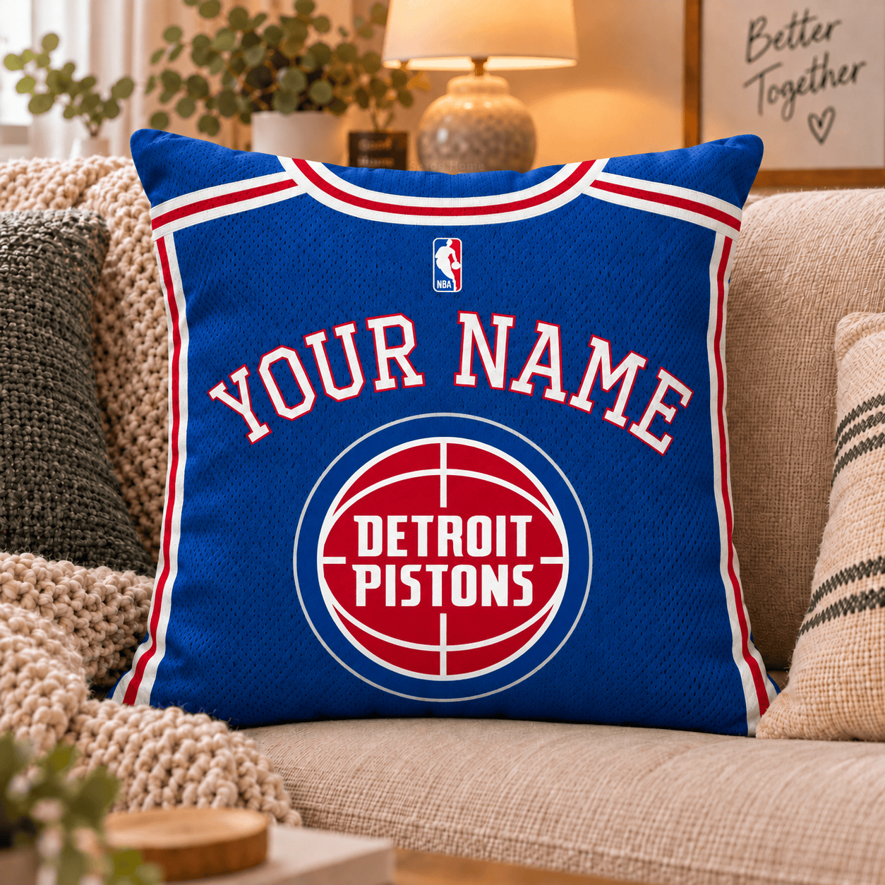 Detroit Pistons NBA Pillow Jersey Custom Name For Fan