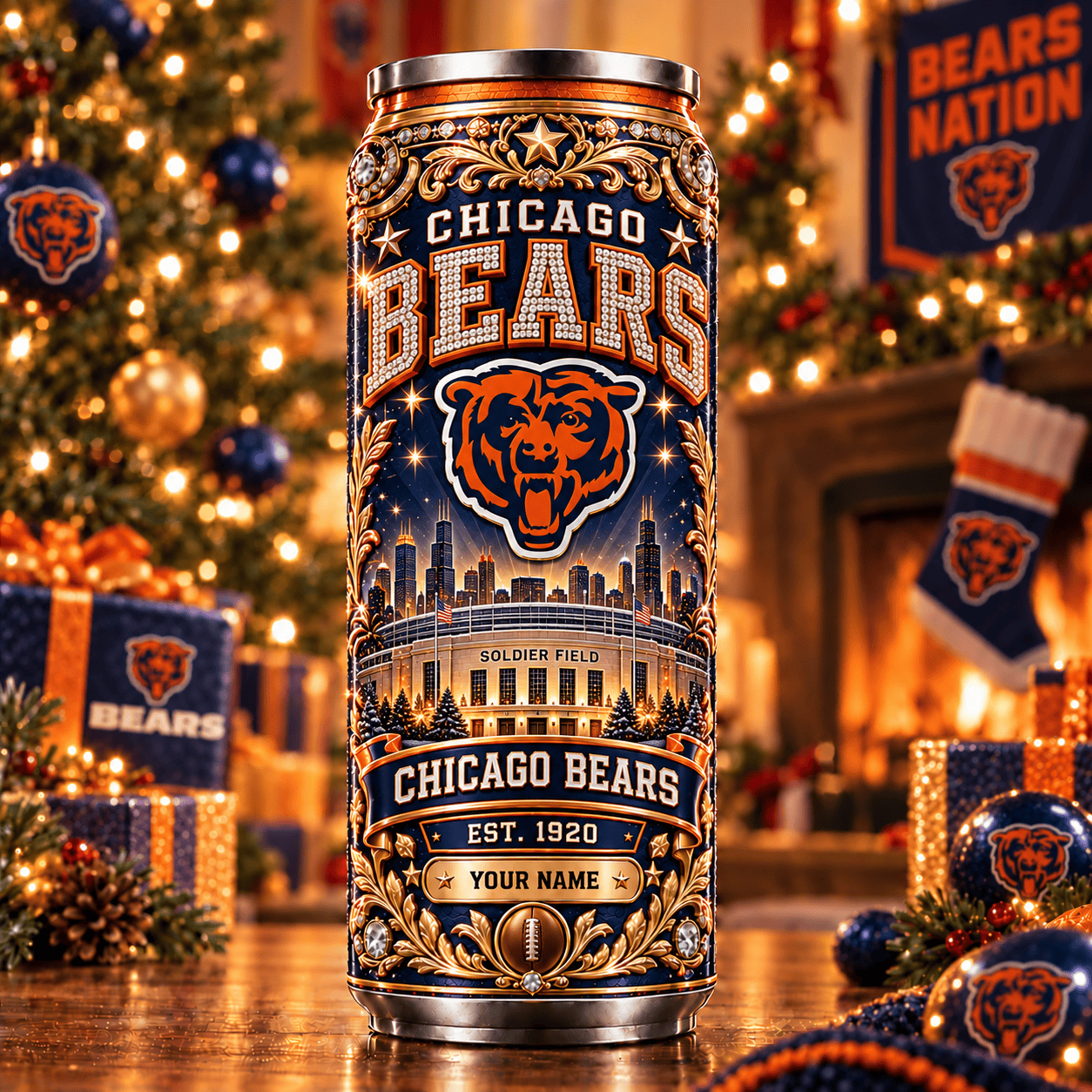 Chicago Bears NFL Can Tumbler Custom Name For Fan