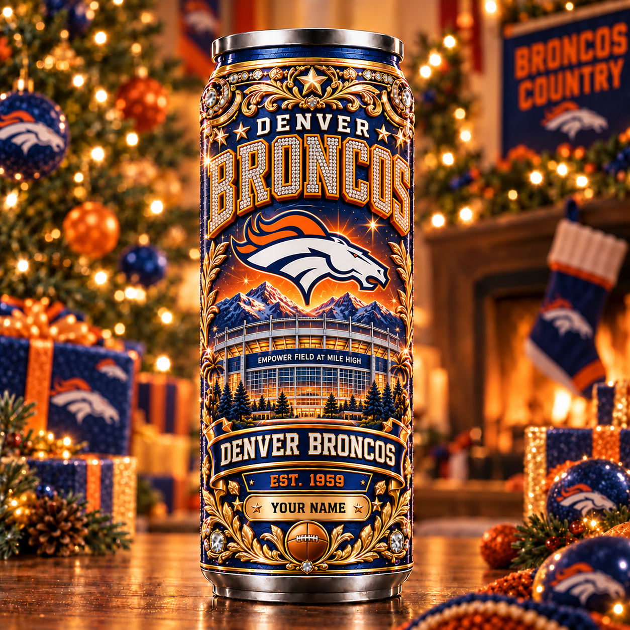 Denver Broncos NFL Can Tumbler Custom Name For Fan