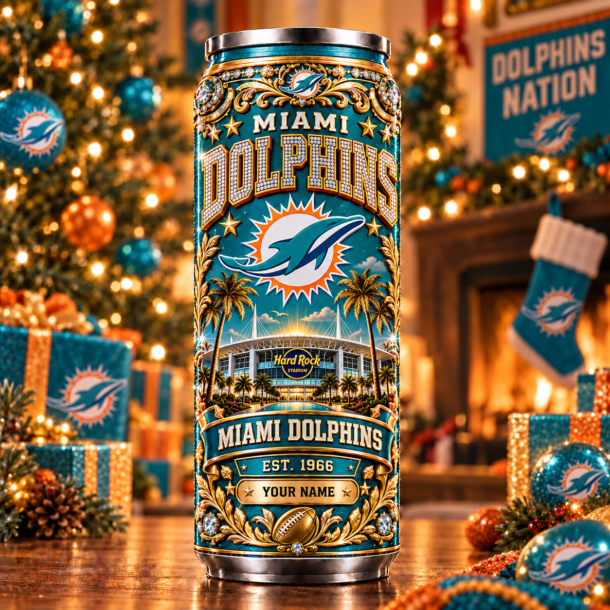 Miami Dolphins NFL Can Tumbler Custom Name For Fan