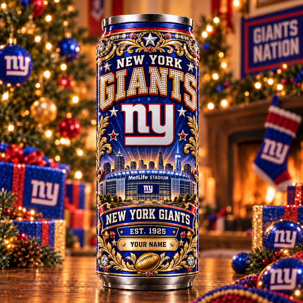 New York Giants NFL Can Tumbler Custom Name For Fan