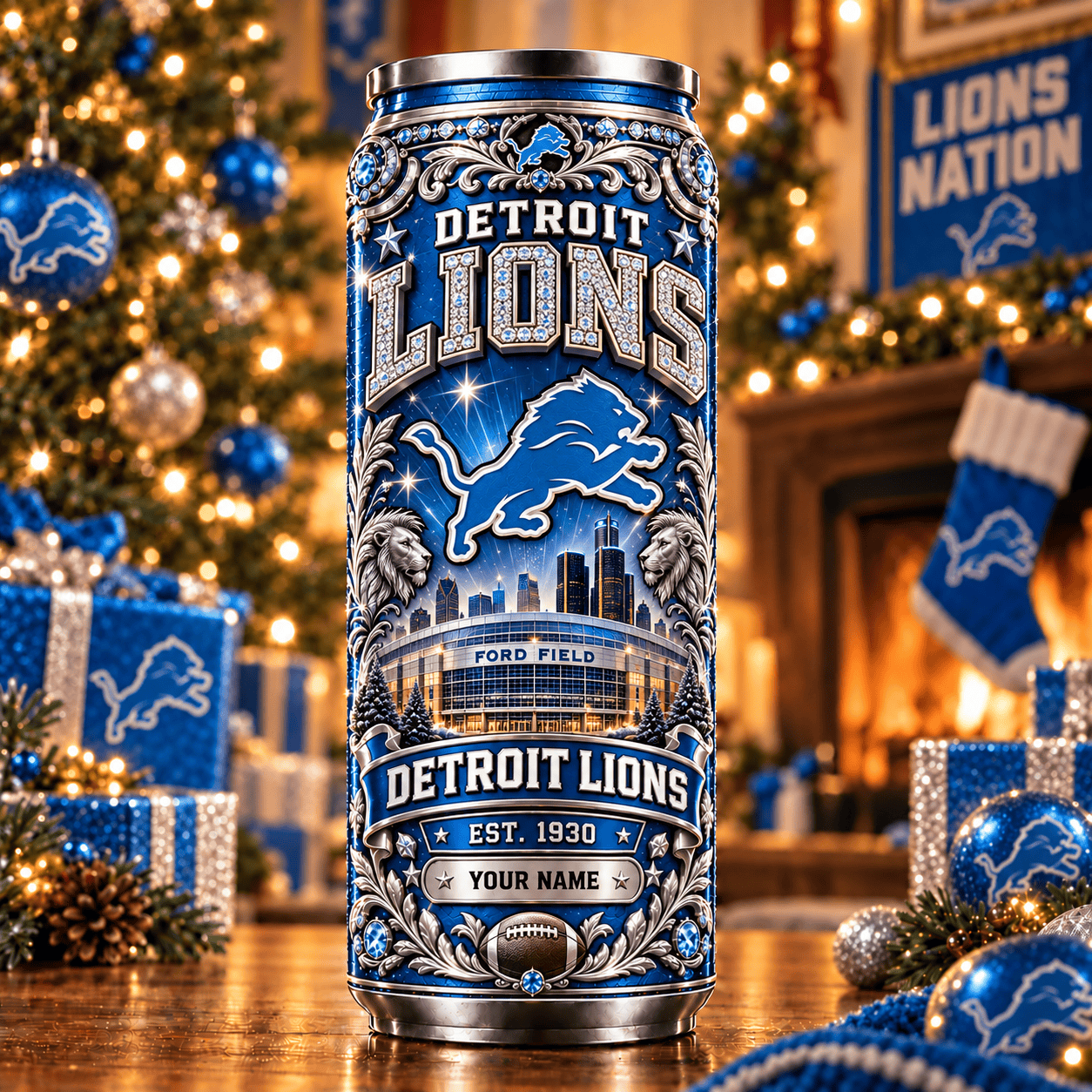 Detroit Lions NFL Can Tumbler Custom Name For Fan