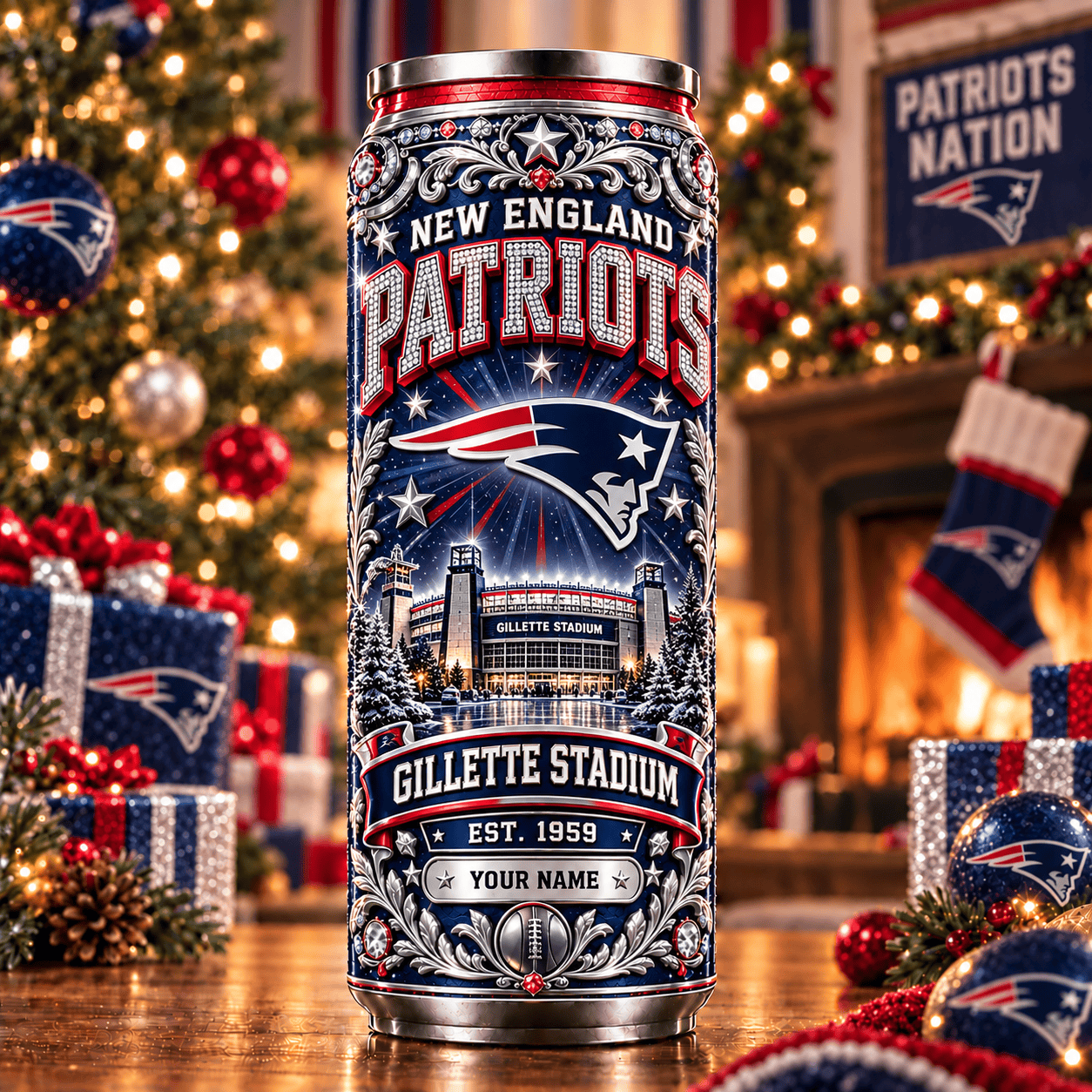 New England Patriots NFL Can Tumbler Custom Name For Fan