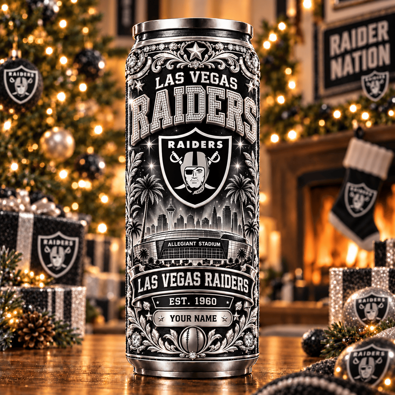 Las Vegas Raiders NFL Can Tumbler Custom Name For Fan