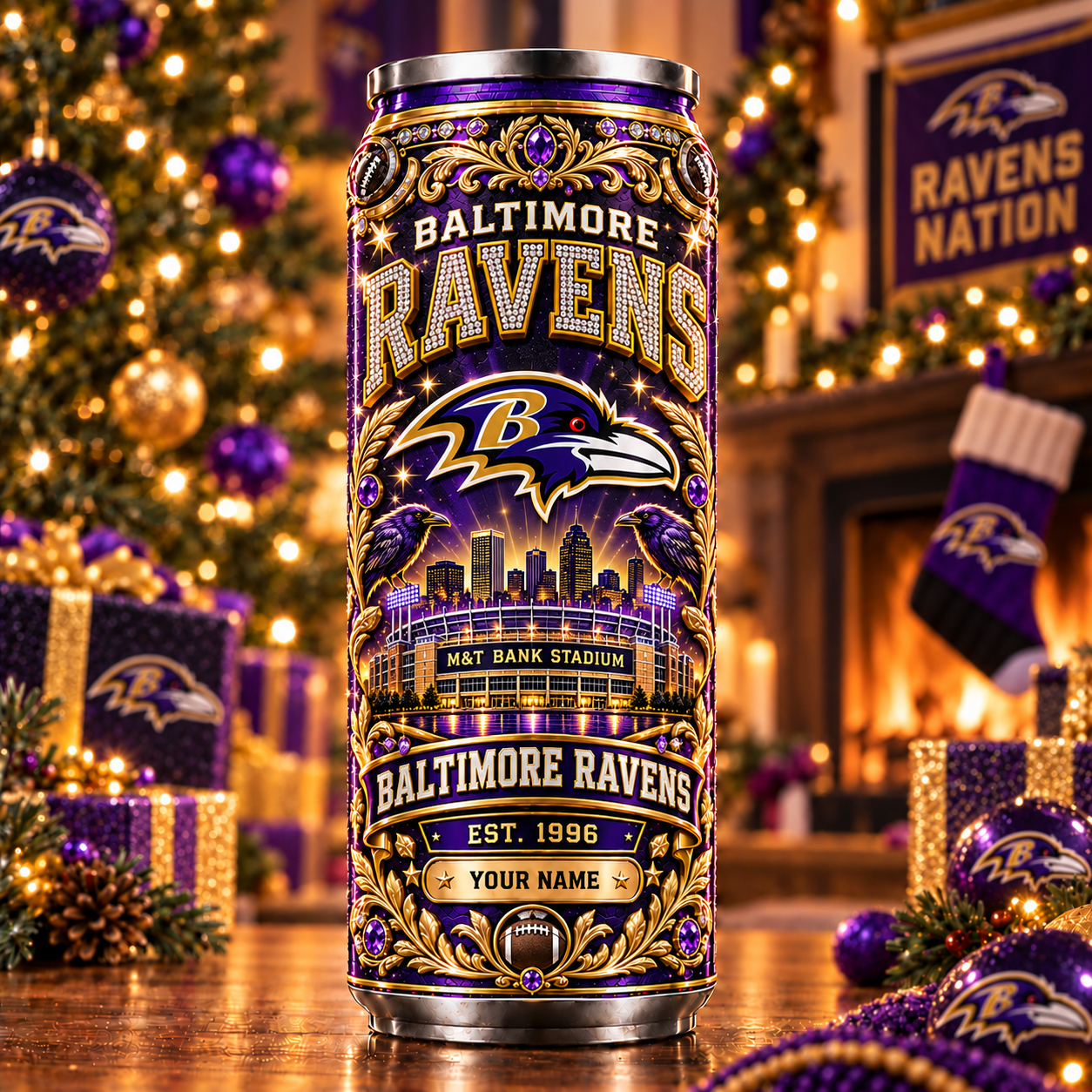 Baltimore Ravens NFL Can Tumbler Custom Name For Fan