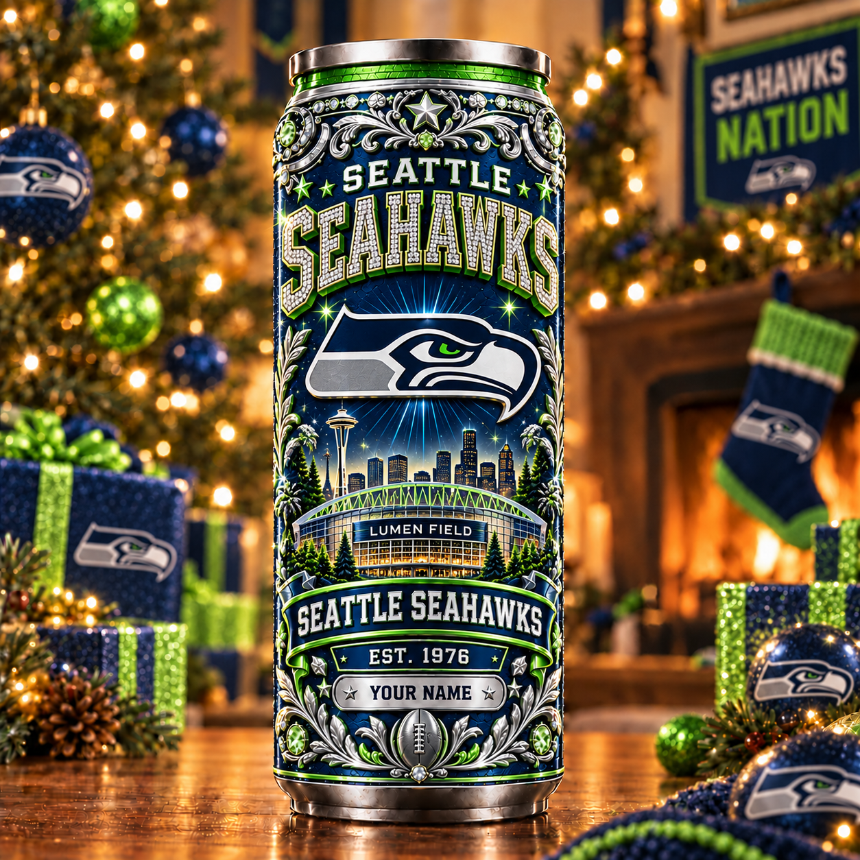 Seattle Seahawks NFL Can Tumbler Custom Name For Fan