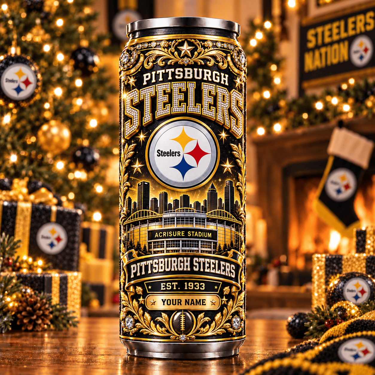 Pittsburgh Steelers NFL Can Tumbler Custom Name For Fan
