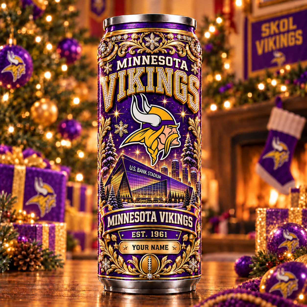 Minnesota Vikings NFL Can Tumbler Custom Name For Fan