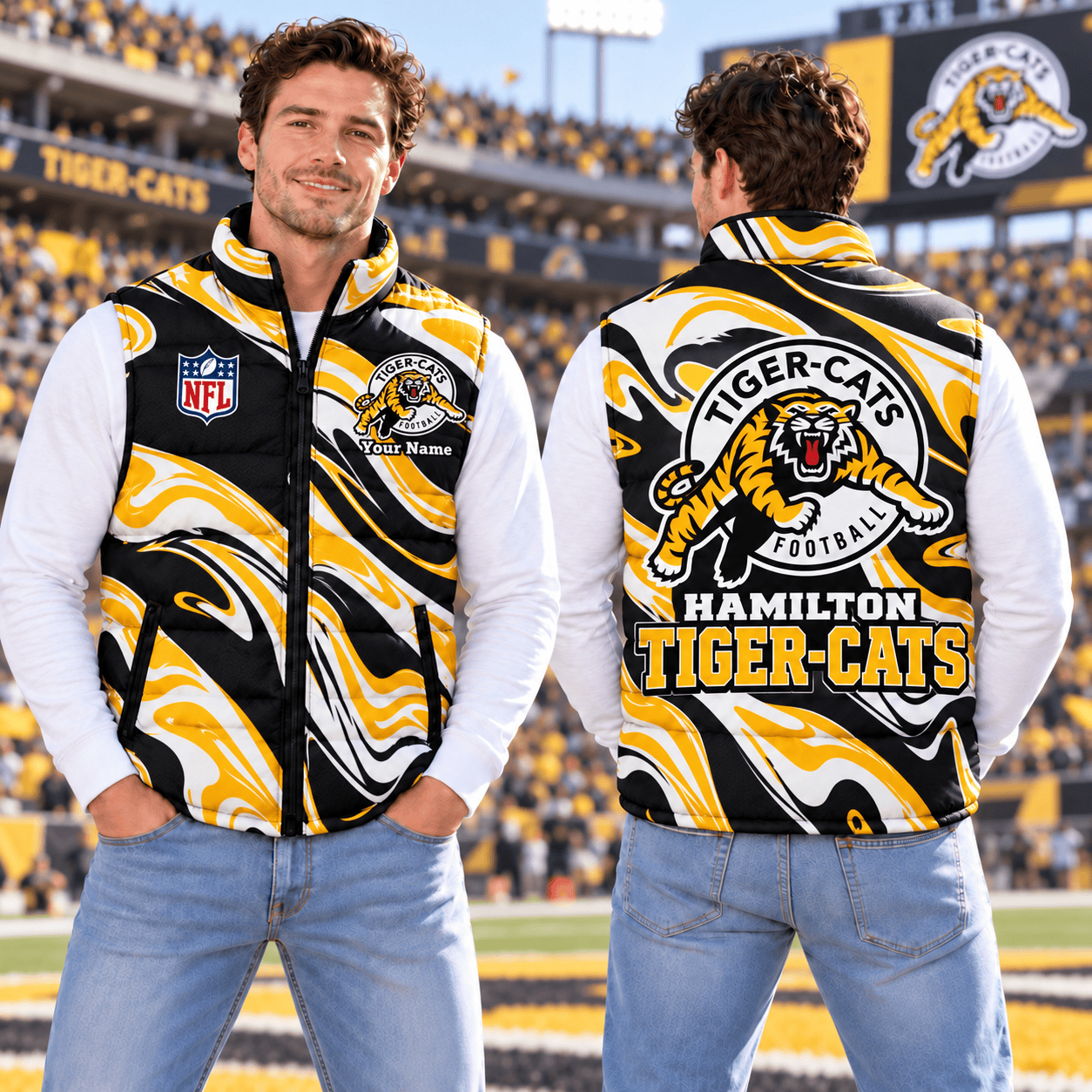 Hamilton Tiger-Cats CFL Puffer Jacket Custom Name For Fan