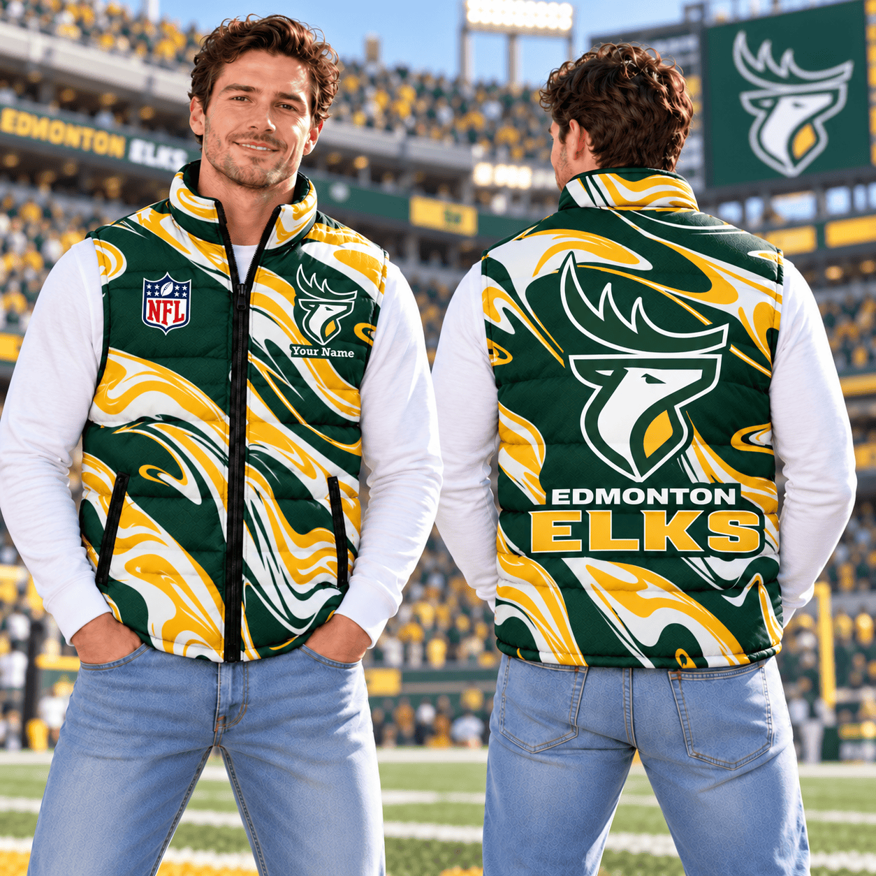 Edmonton Elks CFL Puffer Jacket Custom Name For Fan