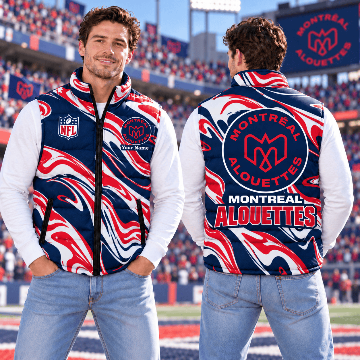 Montreal Alouettes CFL Puffer Jacket Custom Name For Fan