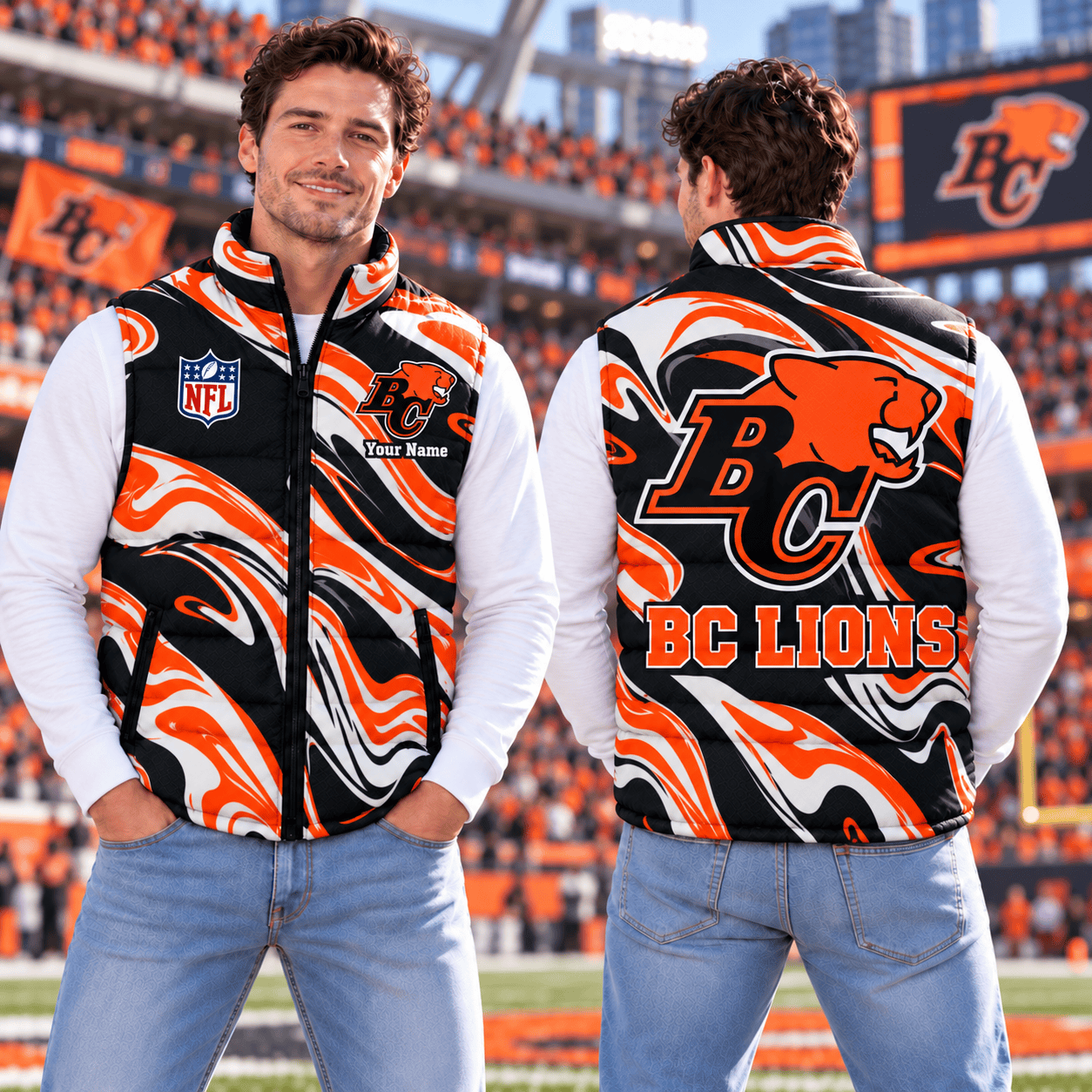 BC Lions CFL Puffer Jacket Custom Name For Fan