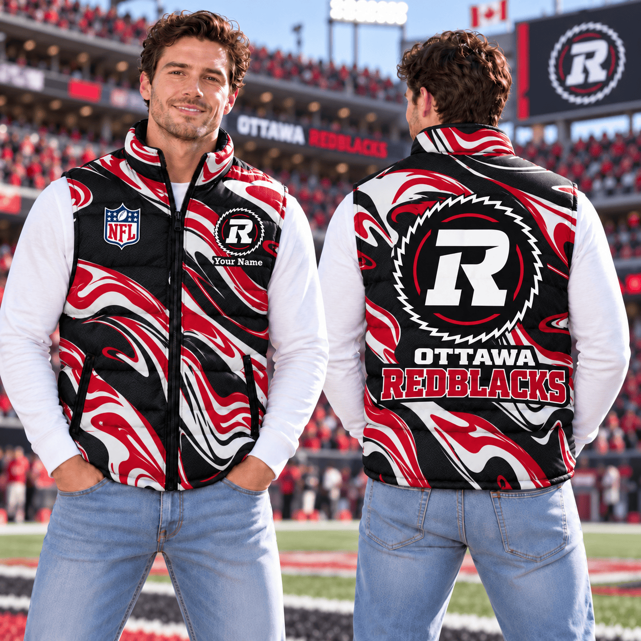 Ottawa Redblacks CFL Puffer Jacket Custom Name For Fan