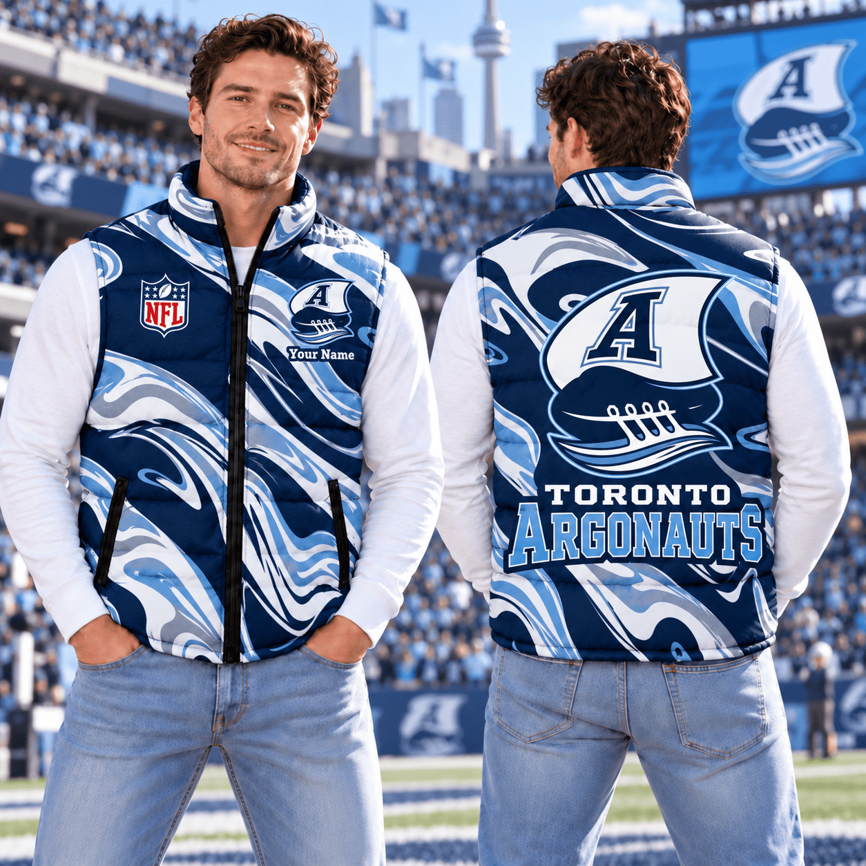 Toronto Argonauts CFL Puffer Jacket Custom Name For Fan