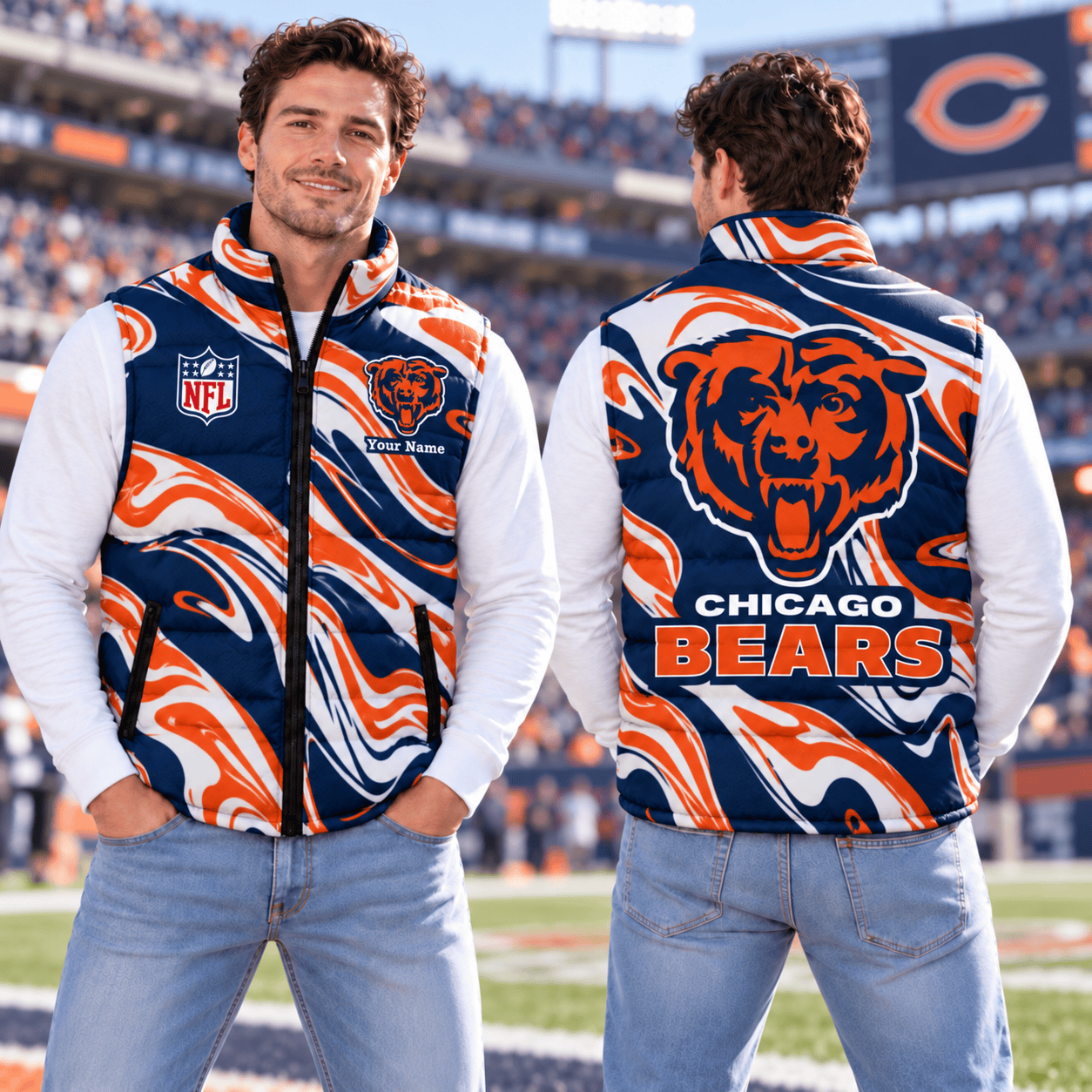 Chicago Bears NFL Puffer Jacket Custom Name For Fan