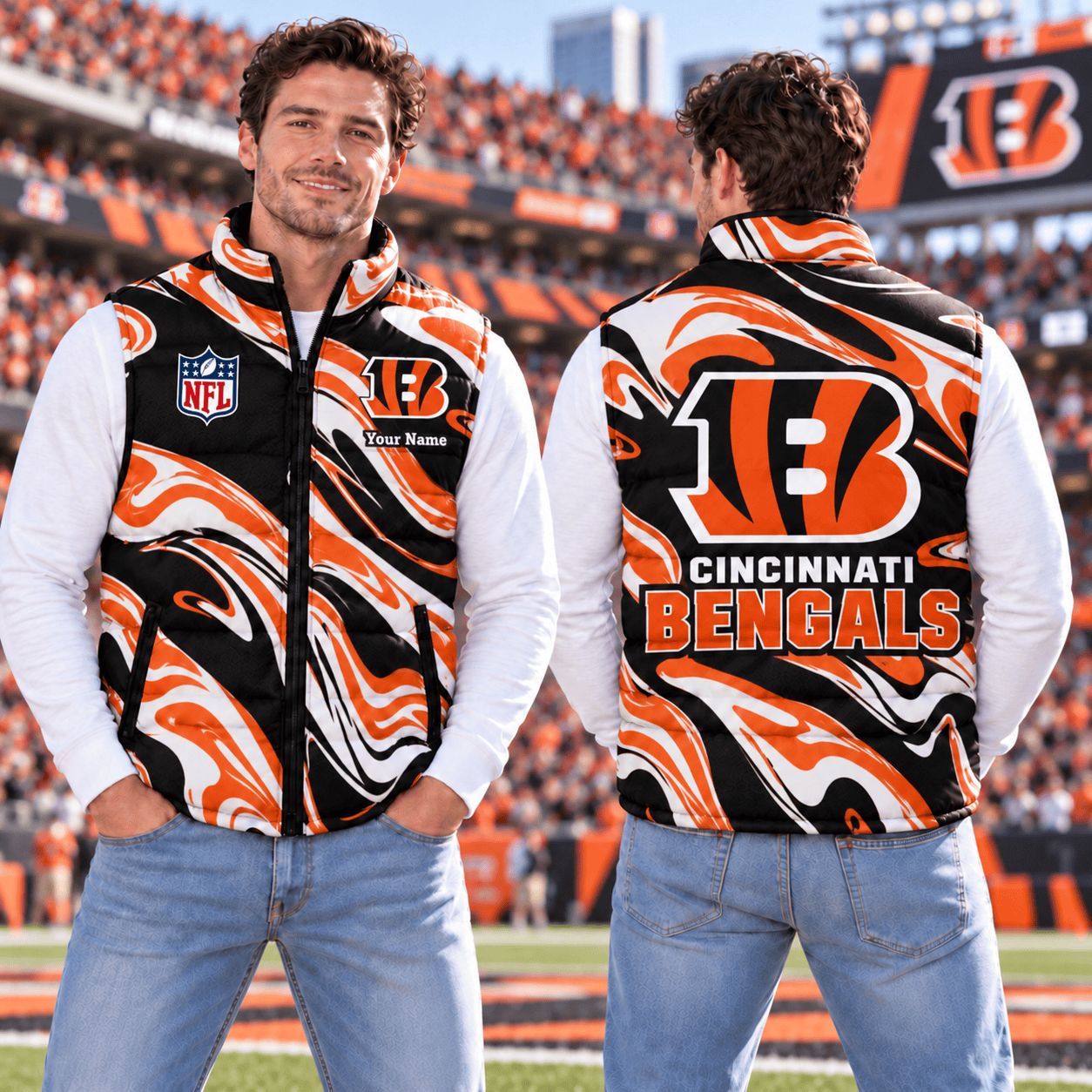 Cincinnati Bengals NFL Puffer Jacket Custom Name For Fan