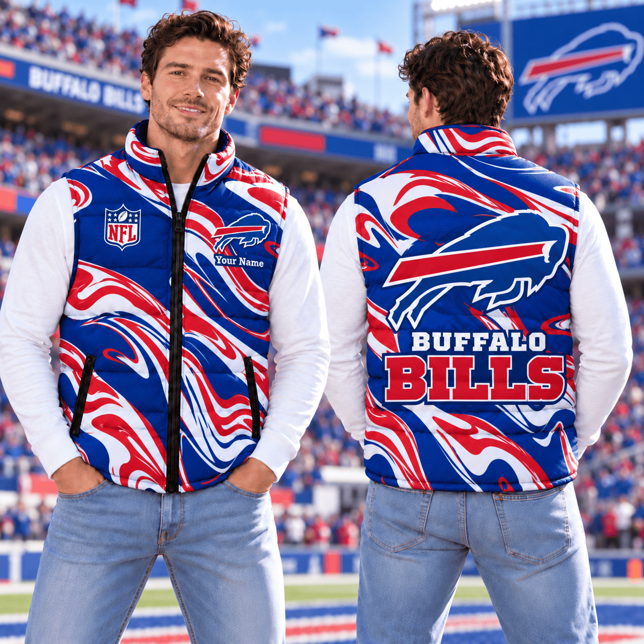 Buffalo Bills NFL Puffer Jacket Custom Name For Fan
