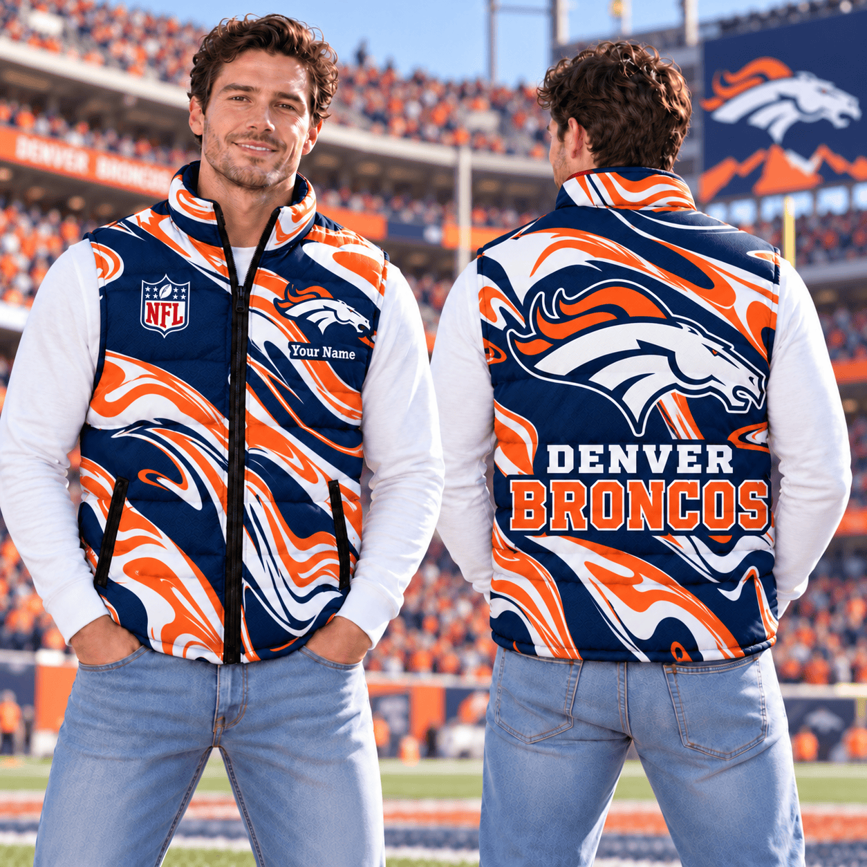 Denver Broncos NFL Puffer Jacket Custom Name For Fan