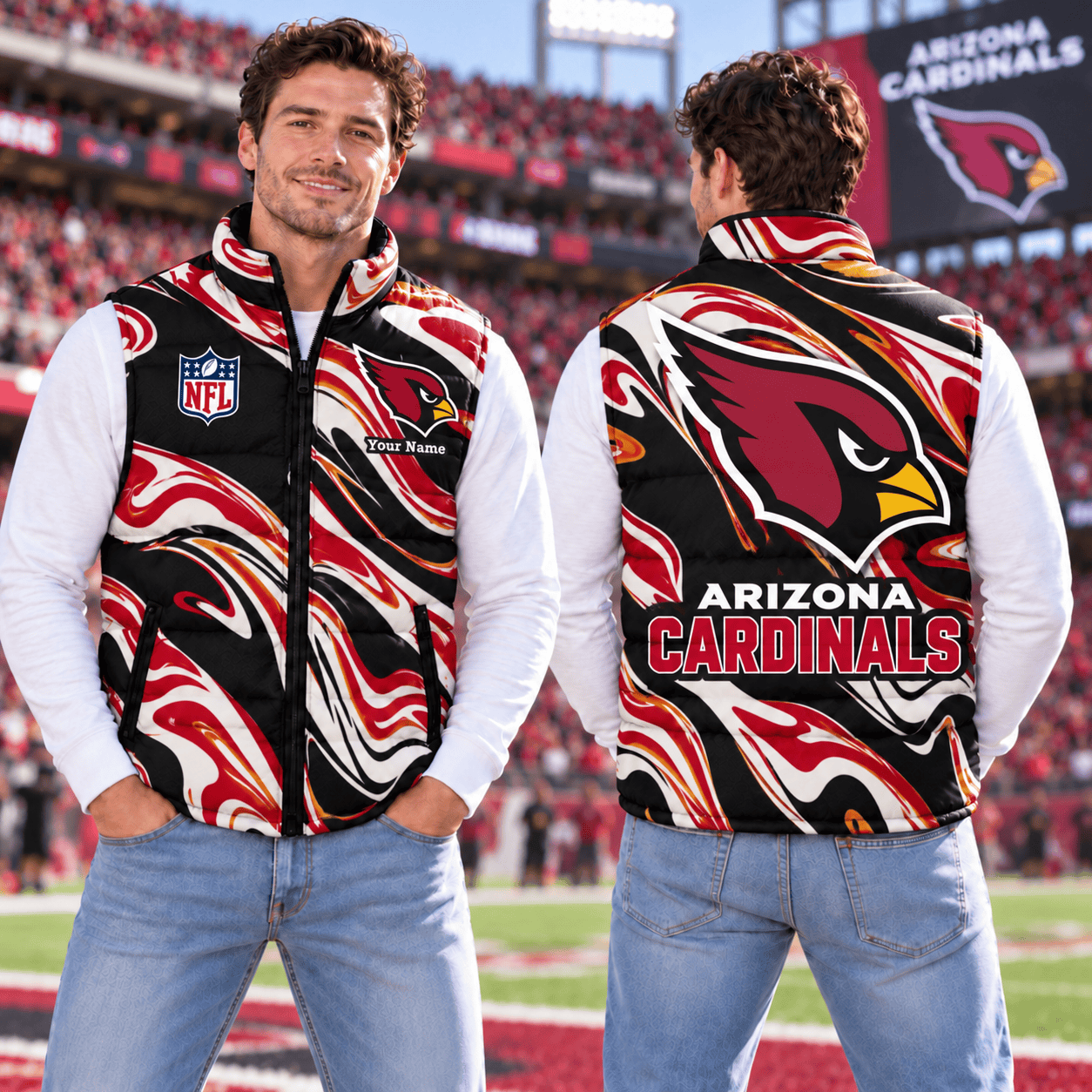 Arizona Cardinals NFL Puffer Jacket Custom Name For Fan
