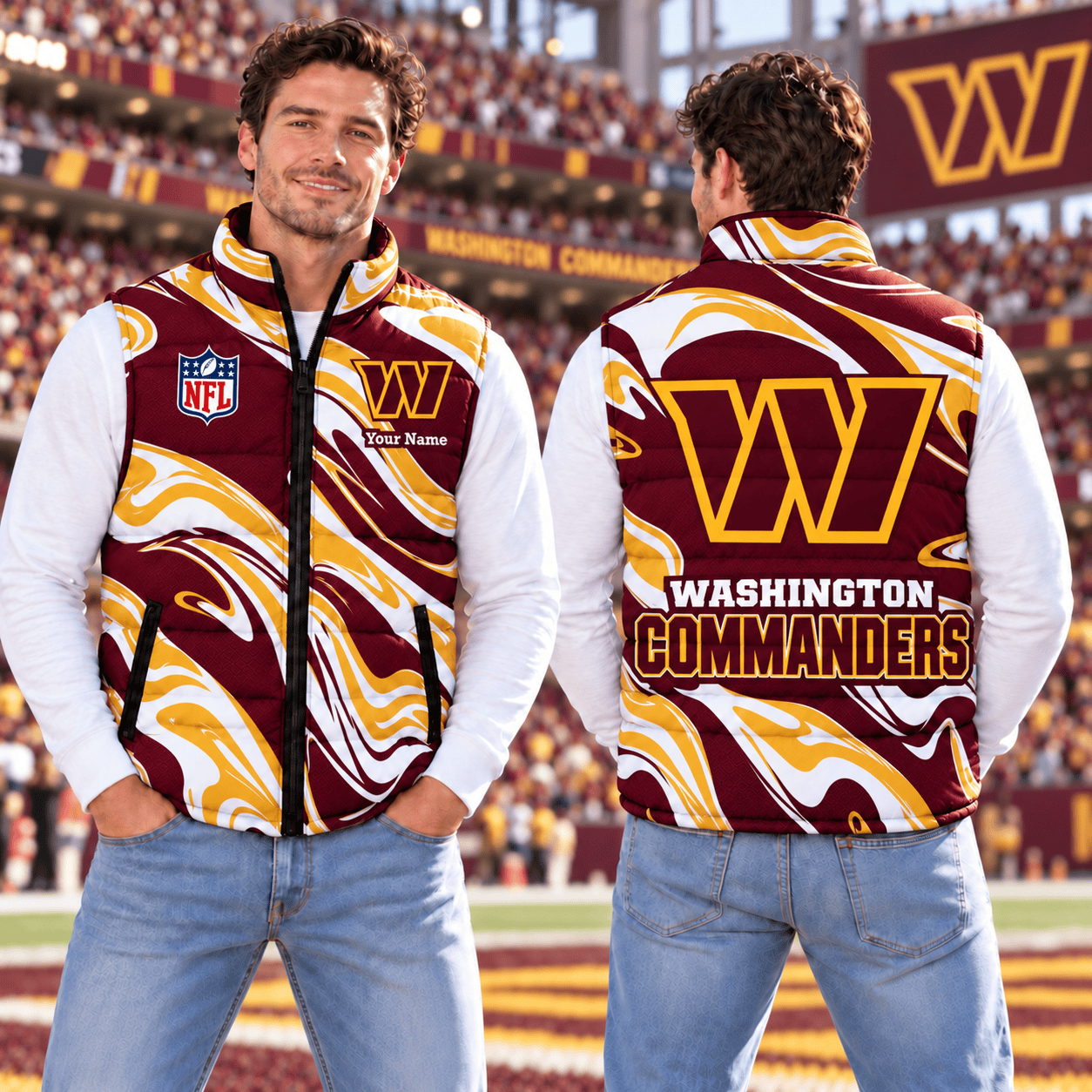Washington Commanders NFL Puffer Jacket Custom Name For Fan