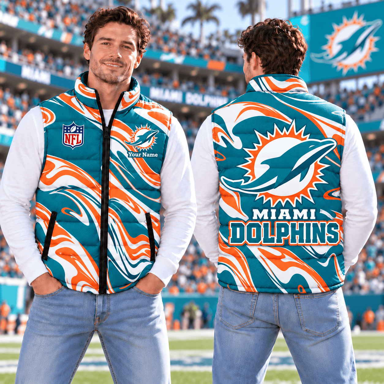 Miami Dolphins NFL Puffer Jacket Custom Name For Fan