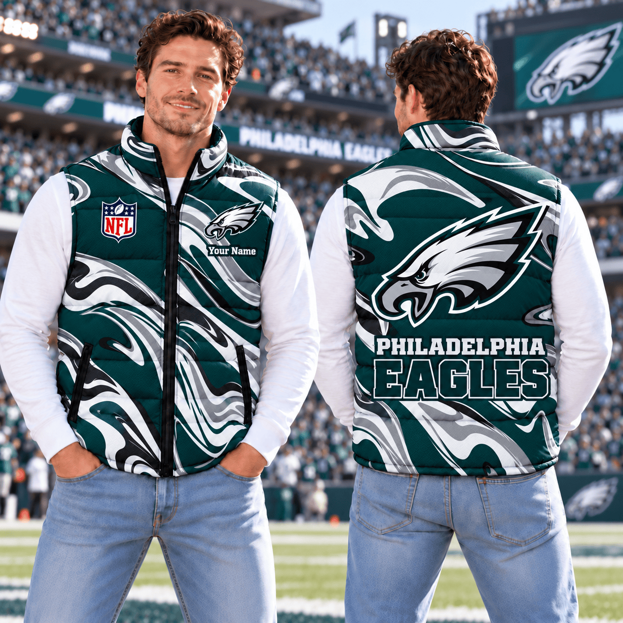Philadelphia Eagles NFL Puffer Jacket Custom Name For Fan
