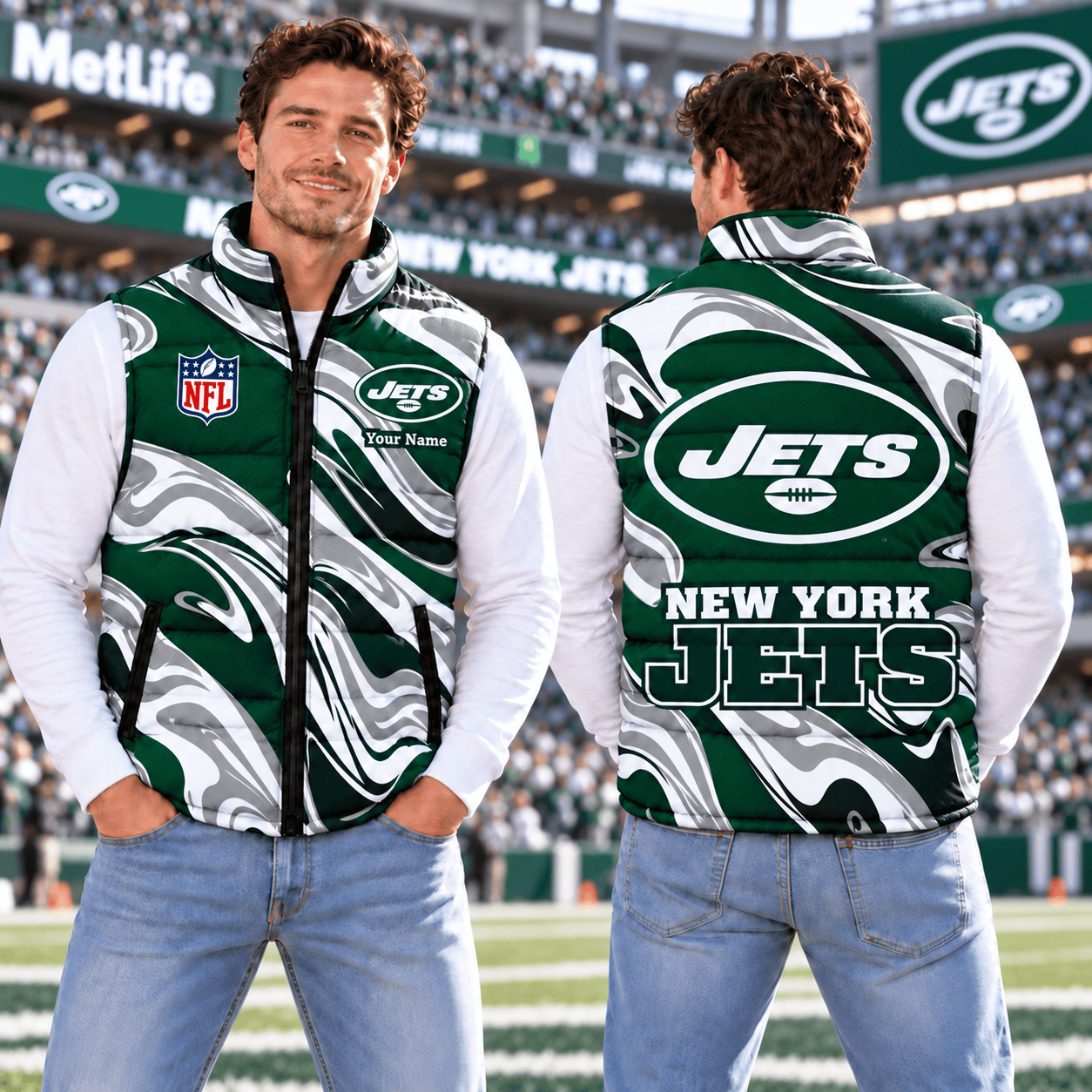 New York Jets NFL Puffer Jacket Custom Name For Fan