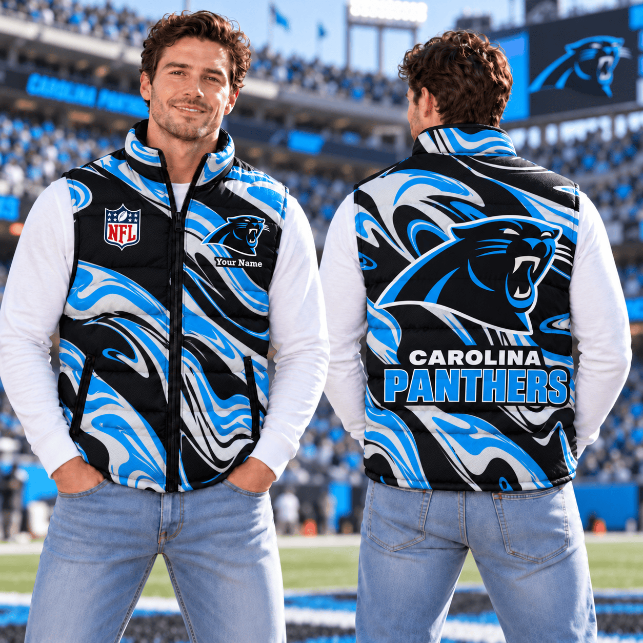 Carolina Panthers NFL Puffer Jacket Custom Name For Fan