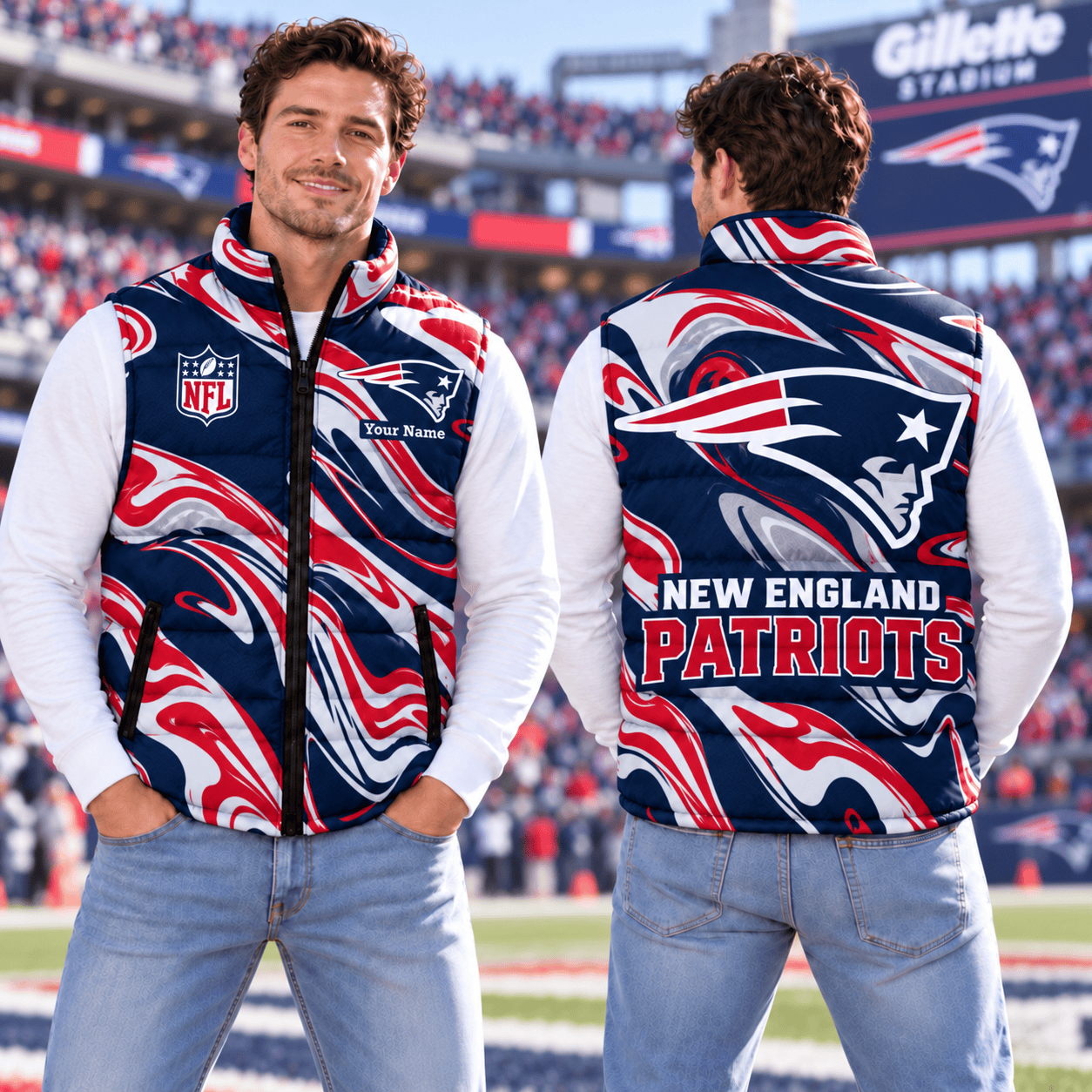 New England Patriots NFL Puffer Jacket Custom Name For Fan