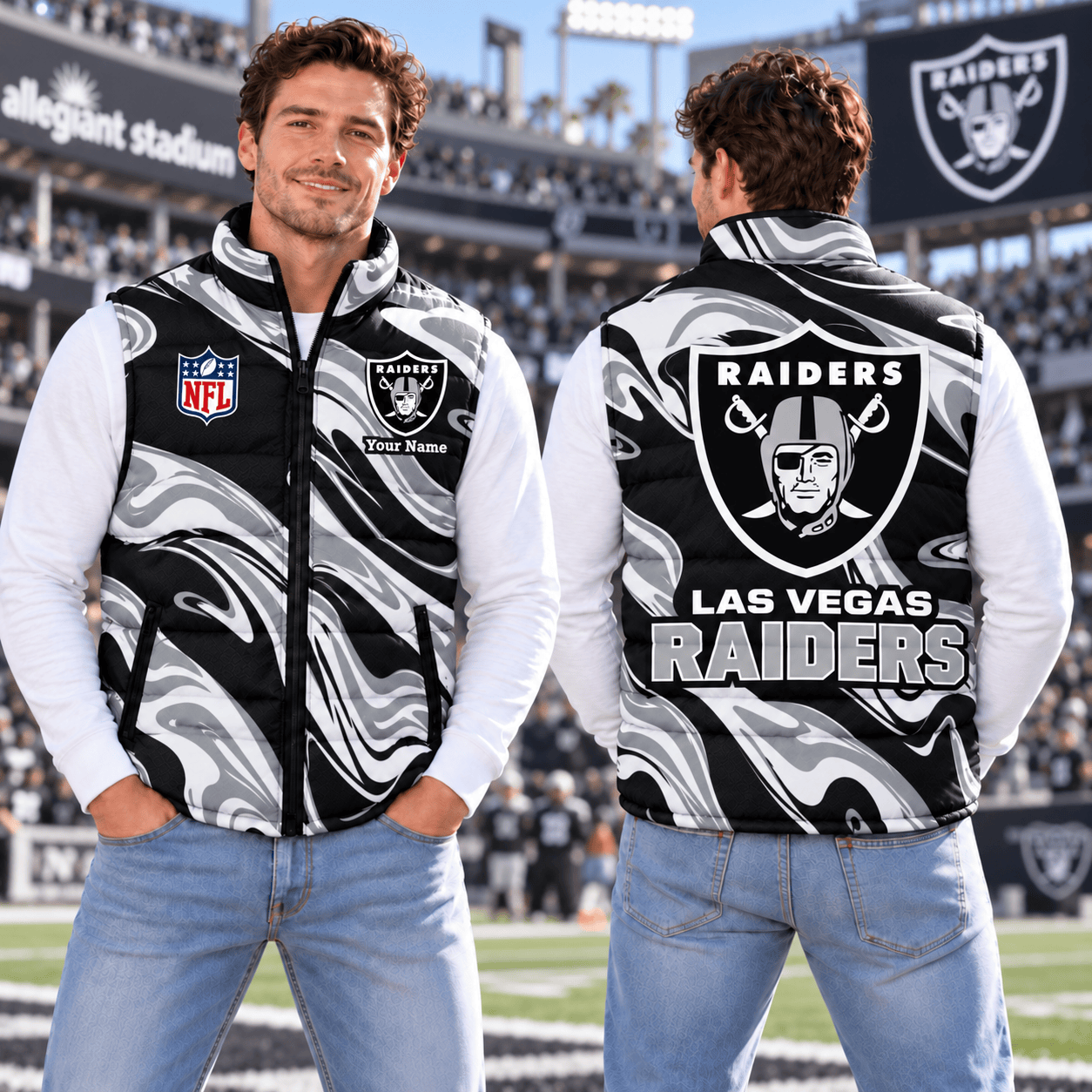 Las Vegas Raiders NFL Puffer Jacket Custom Name For Fan