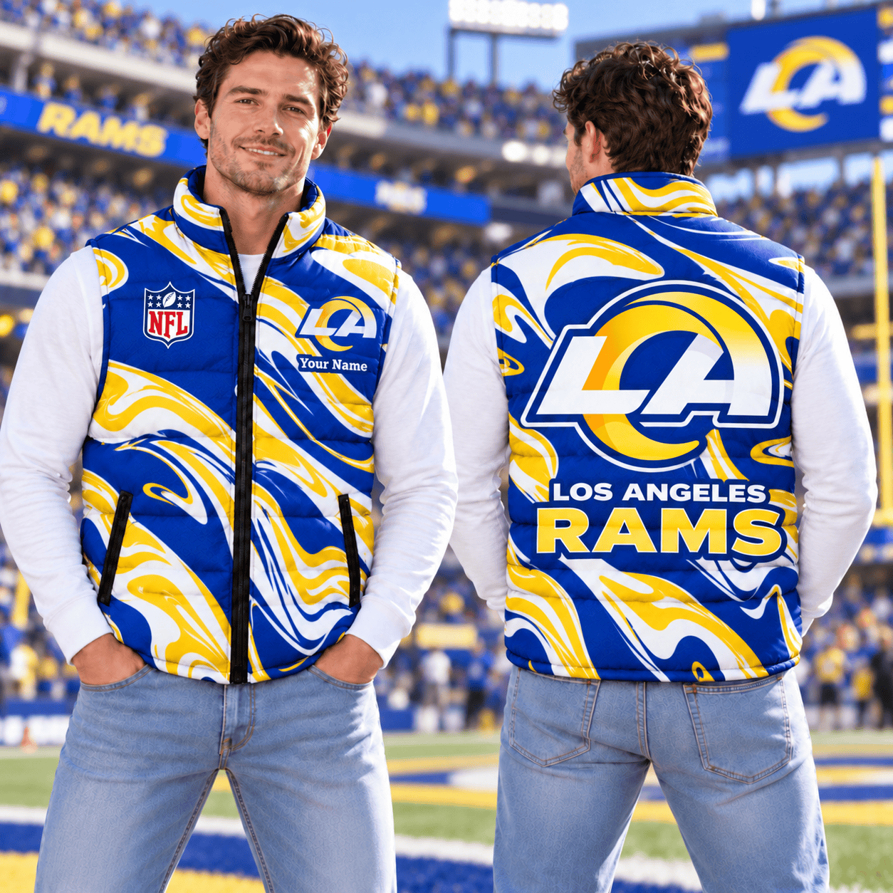 Los Angeles Rams NFL Puffer Jacket Custom Name For Fan