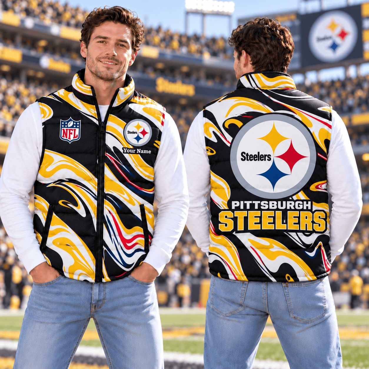 Pittsburgh Steelers NFL Puffer Jacket Custom Name For Fan