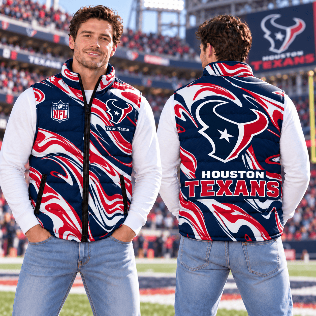 Houston Texans NFL Puffer Jacket Custom Name For Fan