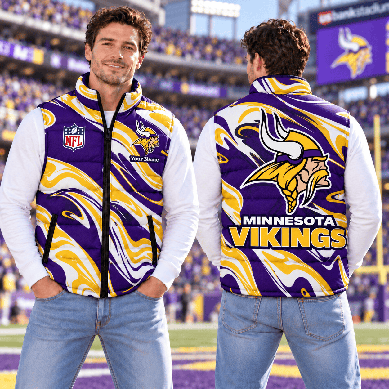 Minnesota Vikings NFL Puffer Jacket Custom Name For Fan