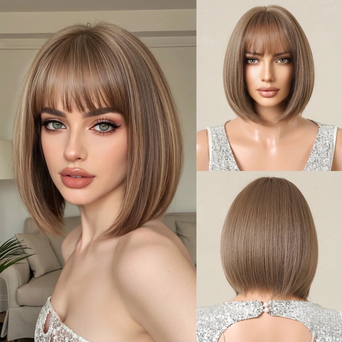 90s Inpired Bob AMACOVE Classic Bob Wig – Straight Synthetic Hair with Bangs - amacove