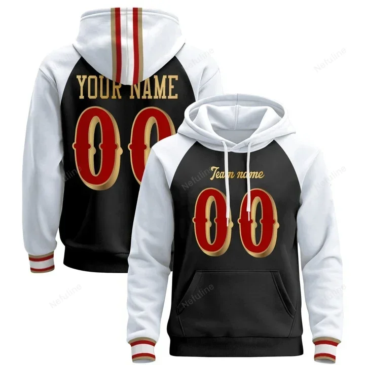 Black Alternate Red-Gold Custom Name & Number Pullover Hoodie D0022