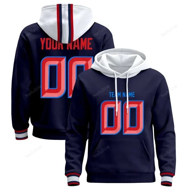 Deep Steel Blue Custom Name & Number Pullover Hoodie D0024