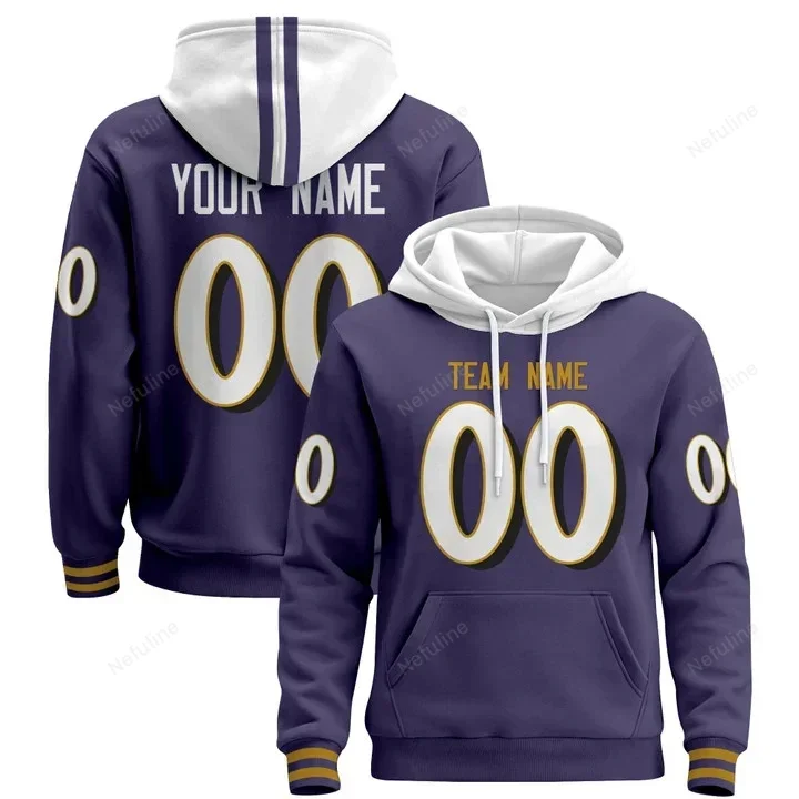 Purple White Custom Name & Number Pullover Hoodie D0006
