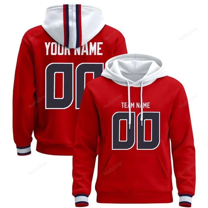 Battle Red Custom Name & Number Pullover Hoodie D0023