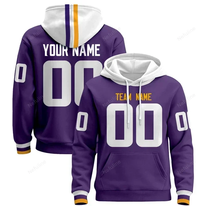 Purple White V2 Custom Name & Number Pullover Hoodie D0013