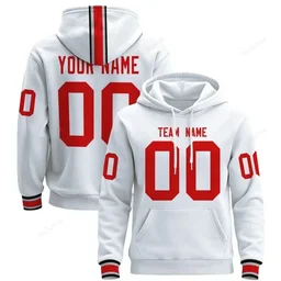 White Red Custom Name & Number Pullover Hoodie D0008