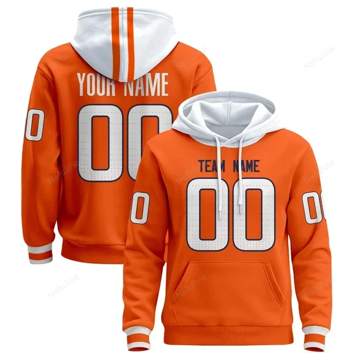 Orange White Custom Name & Number Pullover Hoodie D0015