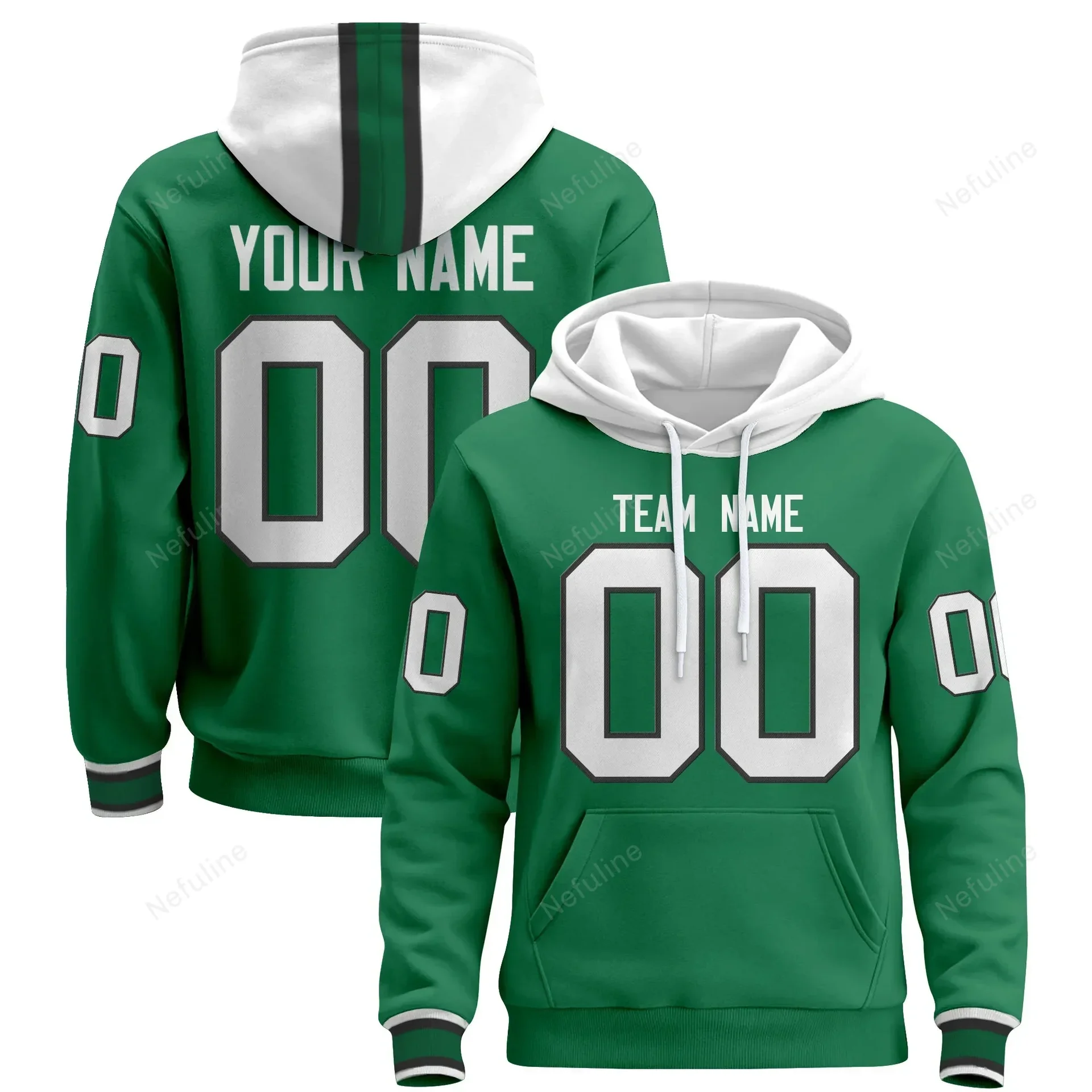 Green White Custom Name & Number Pullover Hoodie D0001