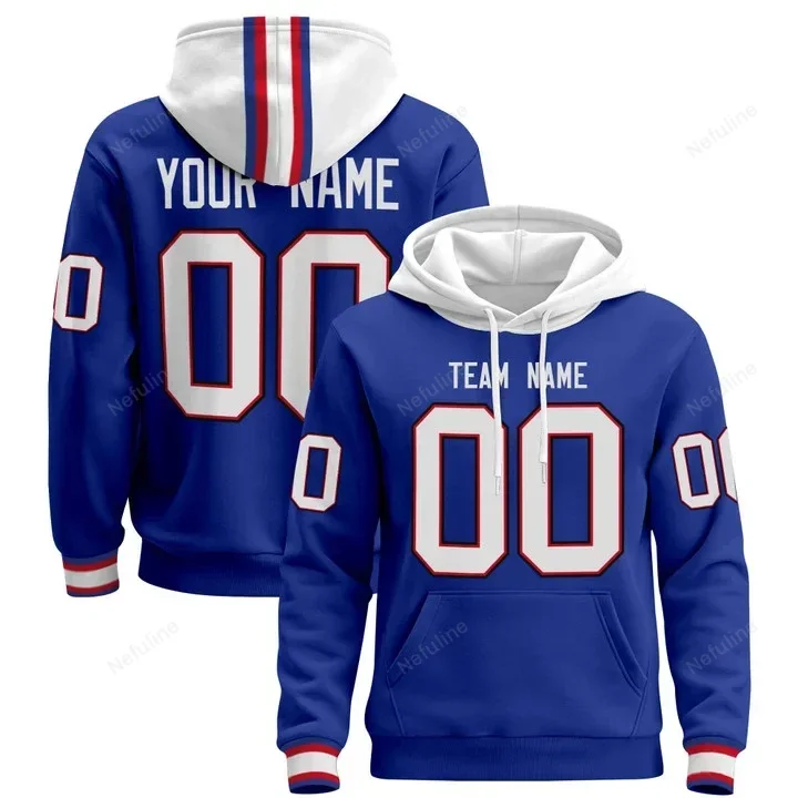 Royal White Custom Name & Number Pullover Hoodie D0020