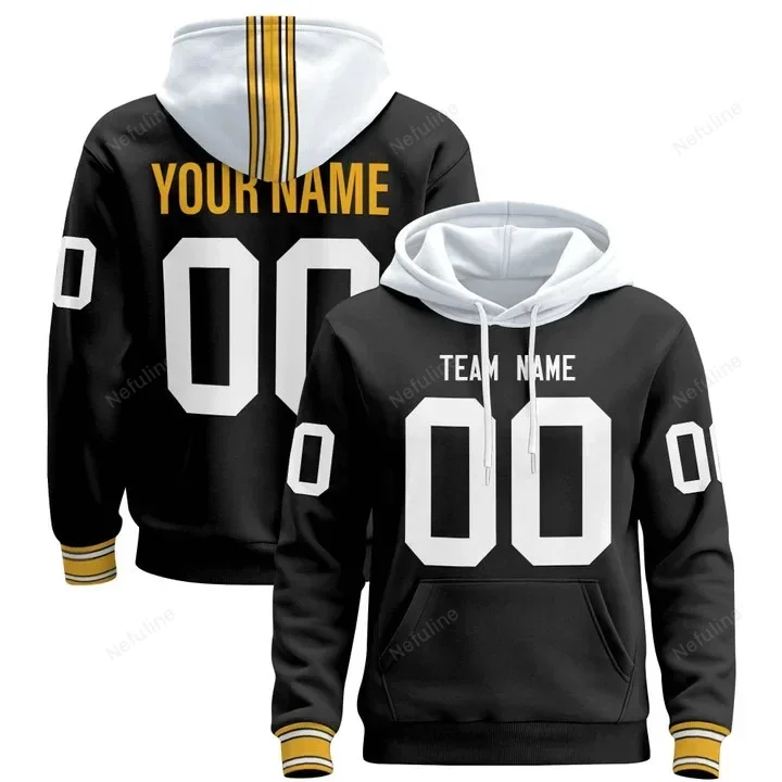 Black White Custom Name & Number Pullover Hoodie D0019