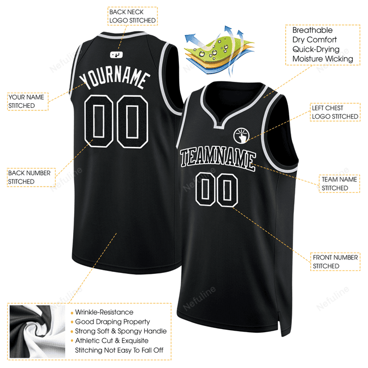 Black Black Gray Throwback Custom Name & Number Basketball Jersey D0053