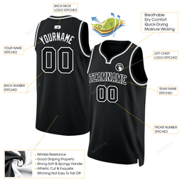Black Black Gray Throwback Custom Name & Number Basketball Jersey D0053