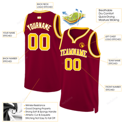 Maroon Gold White Throwback Custom Name & Number Basketball Jersey D0051