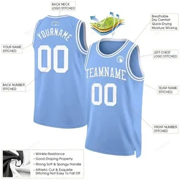 Light Blue White Custom Name & Number Basketball Jersey D0056